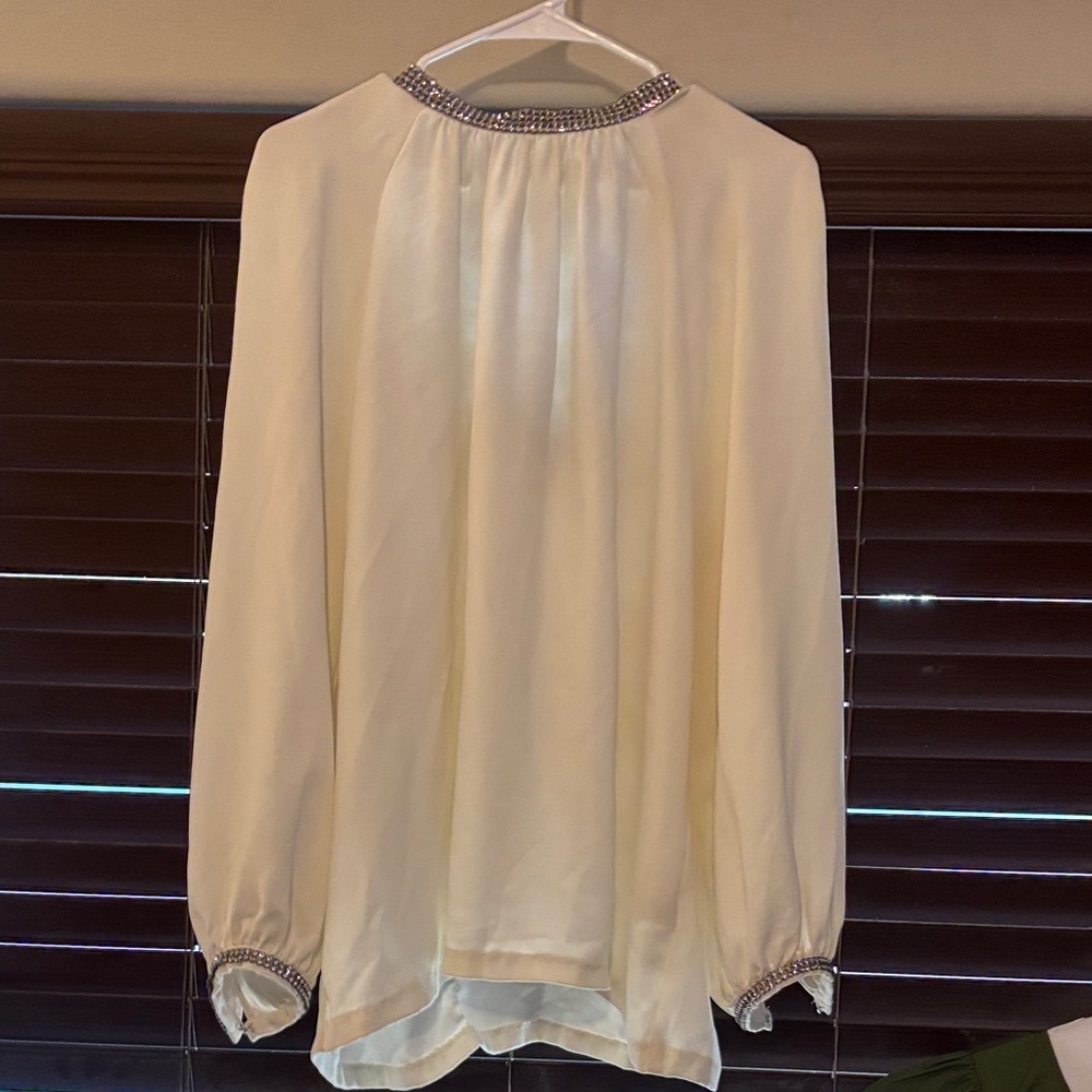 Trina Turk Cream Blouse with Embellished Neckline